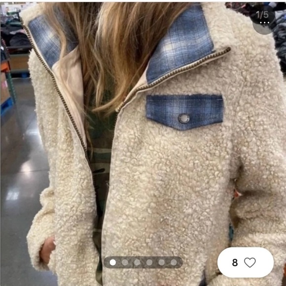 Pendleton Cream Sherpa Flannel Trim Full Zipper Teddy Coat Women’s Large - Picture 4 of 16